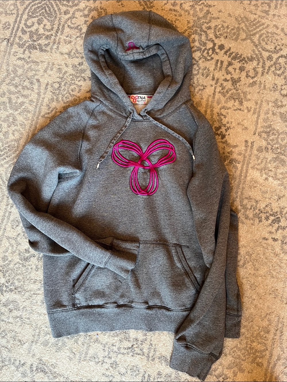 TNA Gray Hoodie with Pink Logo Accent